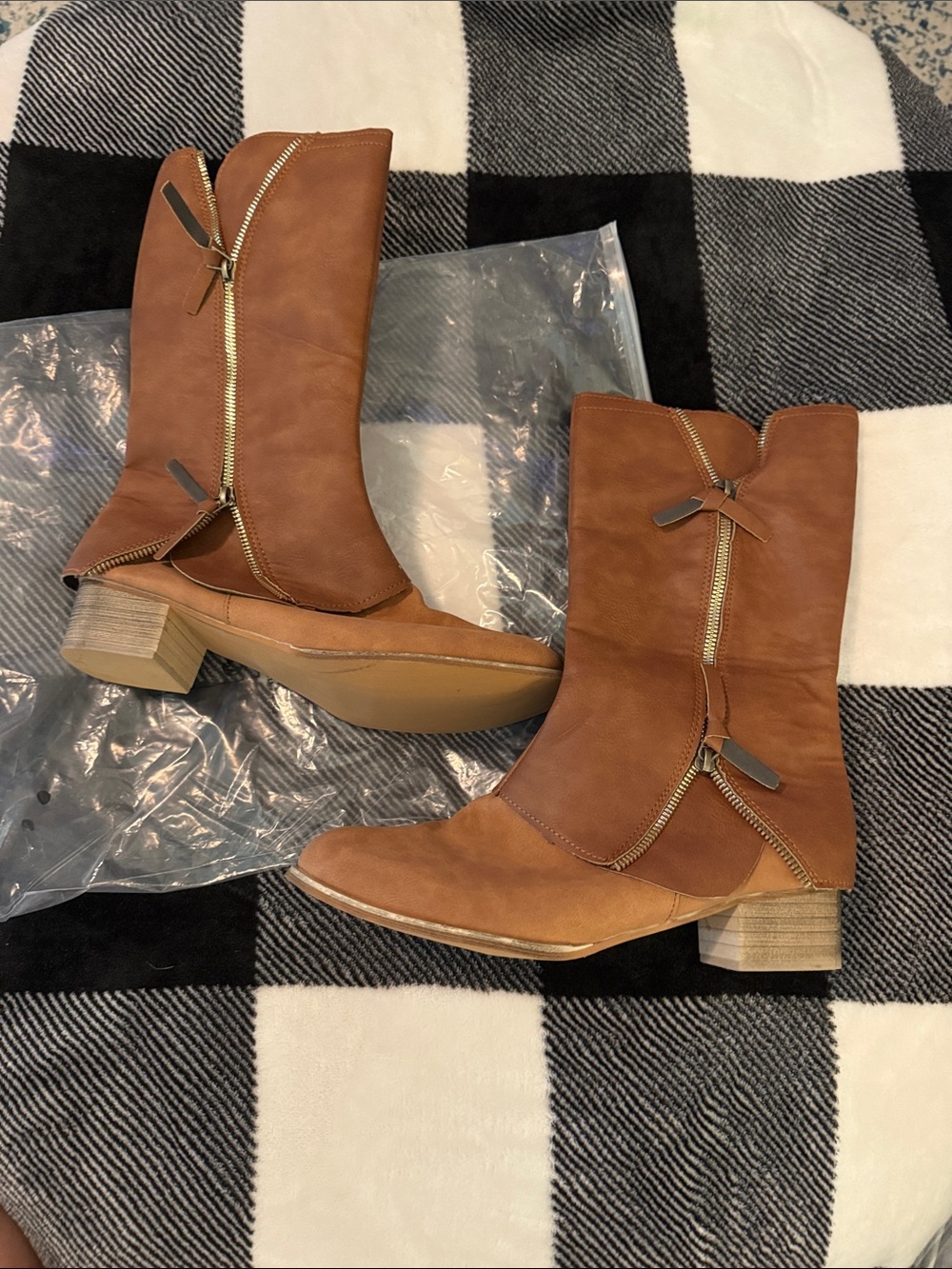 Women's Distressed Zip Rustic Brown Riding Boots - Picture 10 of 16